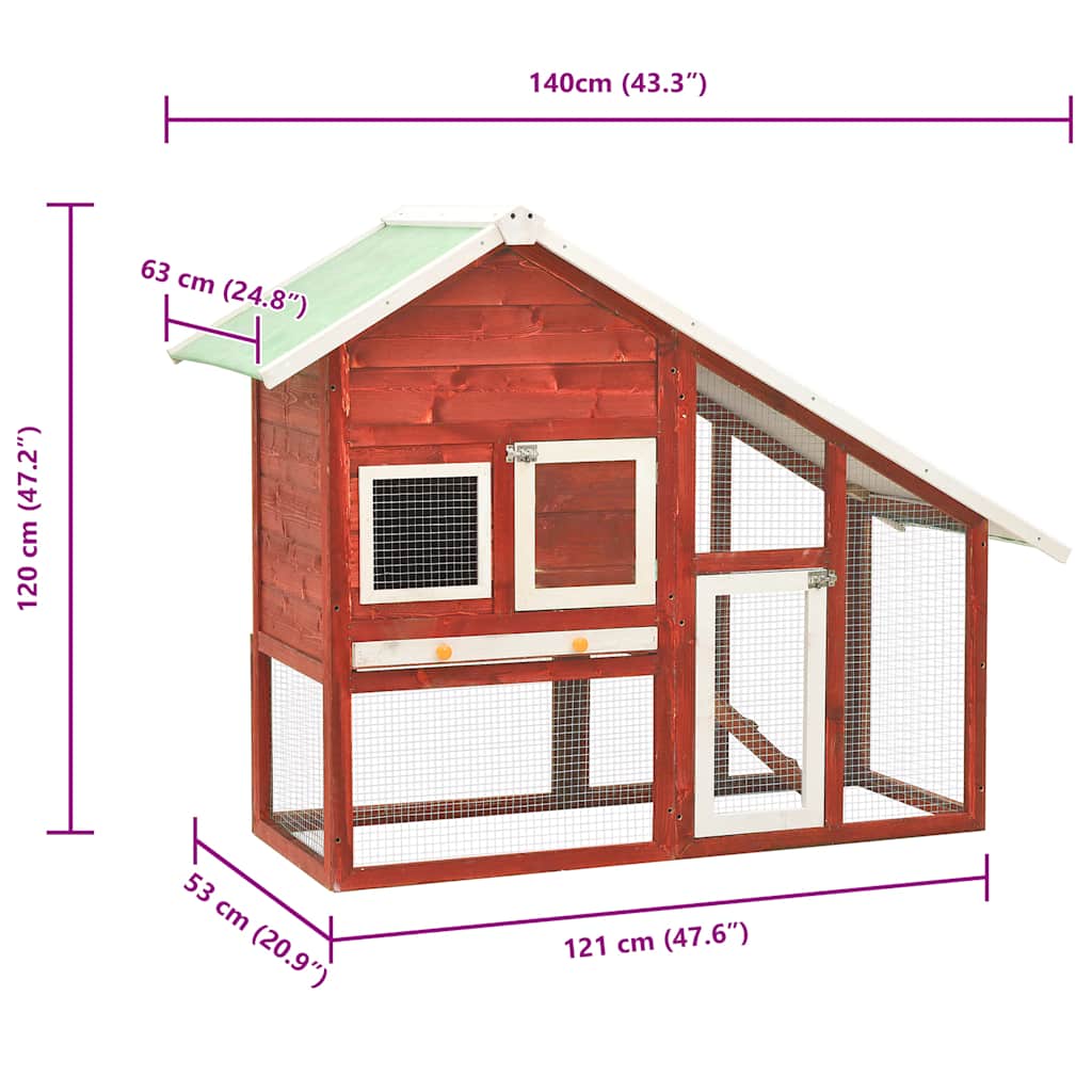 Κλουβί Κουνελιών Κόκκινο/Λευκό 140x63x120 εκ. Μασίφ Ξύλο Ελάτης - PAKOBAZAAR