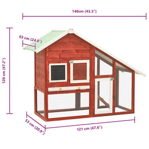 Κλουβί Κουνελιών Κόκκινο/Λευκό 140x63x120 εκ. Μασίφ Ξύλο Ελάτης - PAKOBAZAAR
