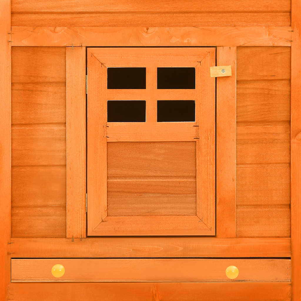 Κλουβί Κουνελιών Εξωτ. Χώρου με Προαύλιο Καφέ Μασίφ Ξύλο Ελάτης - PAKOBAZAAR