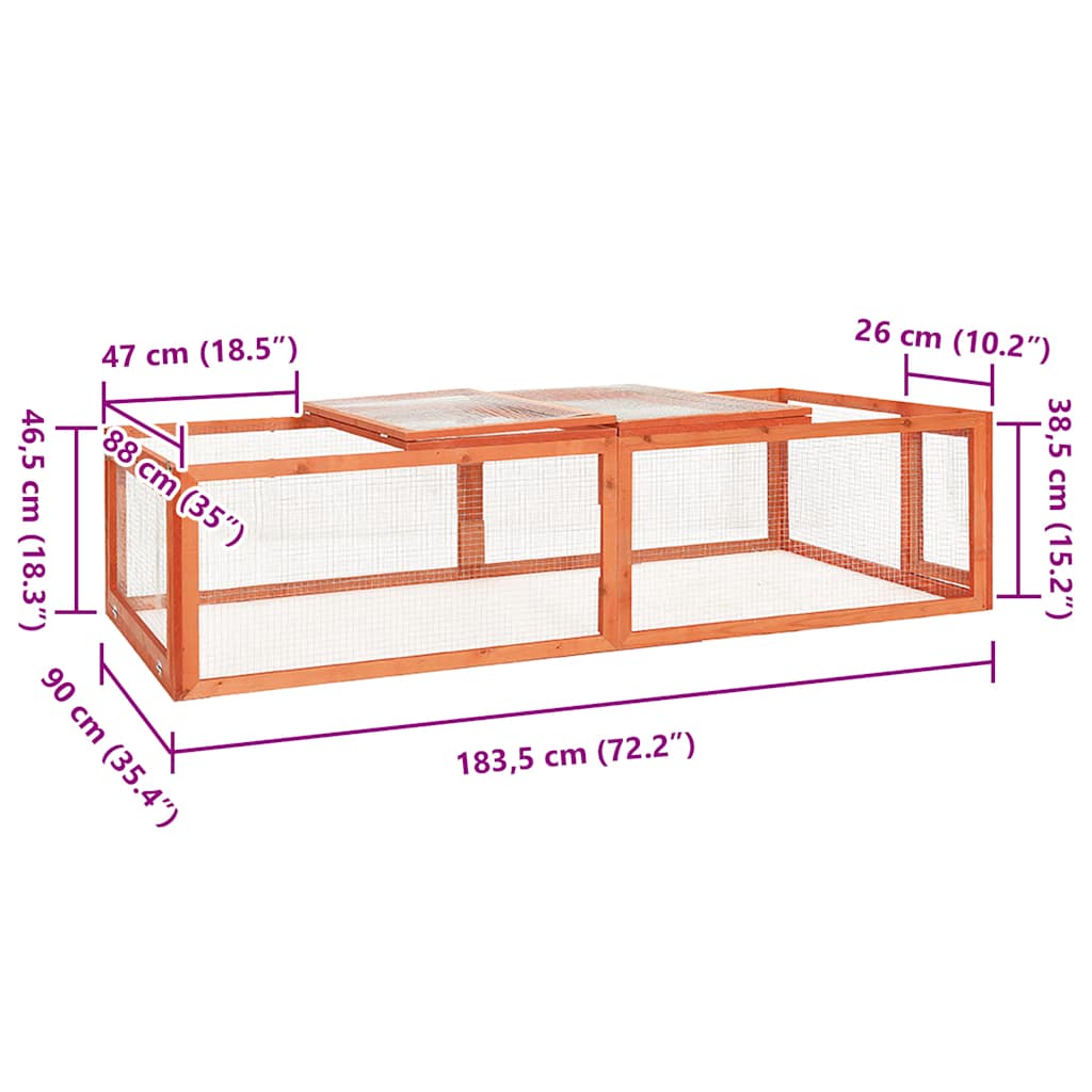 Κλουβί Κουνελιών 183 x 90 x 46,5 εκ. από Μασίφ Ξύλο Ελάτης - PAKOBAZAAR