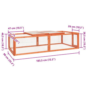 Κλουβί Κουνελιών 183 x 90 x 46,5 εκ. από Μασίφ Ξύλο Ελάτης - PAKOBAZAAR