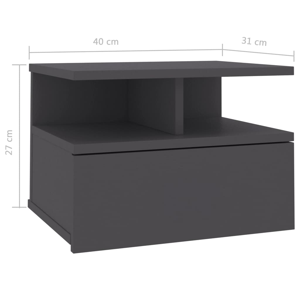 Κομοδίνα Κρεμαστά 2 τεμ. Γκρι 40 x 31 x 27 εκ. από Επεξ. Ξύλο