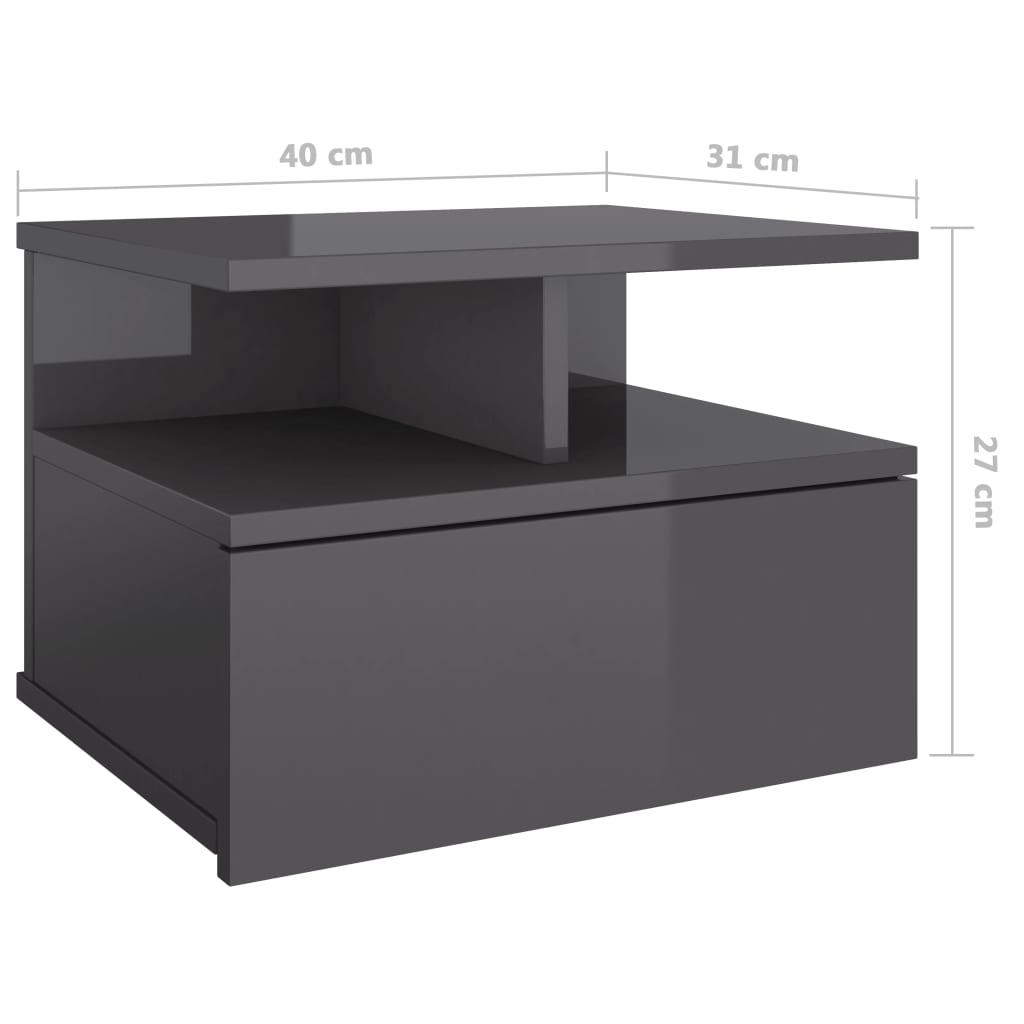 Κομοδίνο Κρεμαστό Γυαλιστερό Γκρι 40x31x27 εκ. από Επεξ. Ξύλο