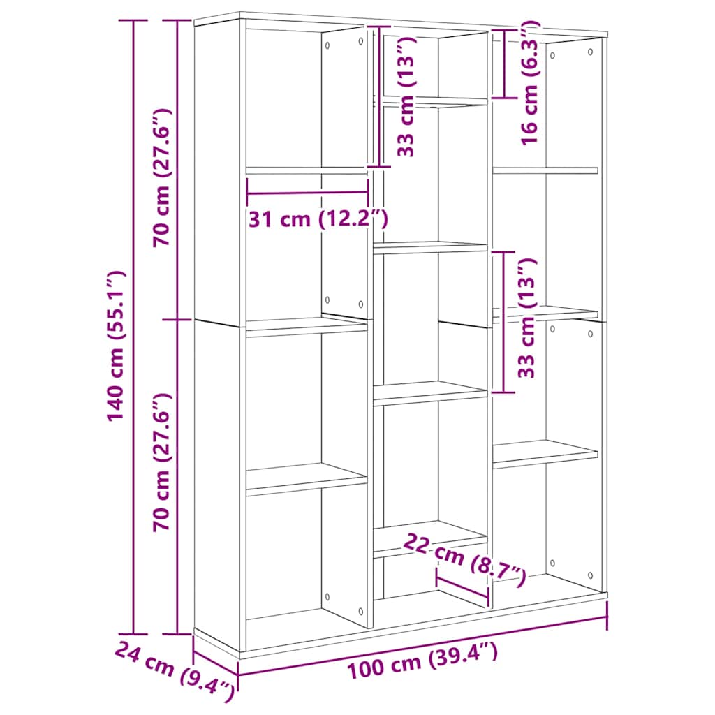 Διαχωριστικό/Βιβλιοθήκη Sonoma Δρυς 100x24x140 εκ. Επεξ. Ξύλο - Pakobazaar