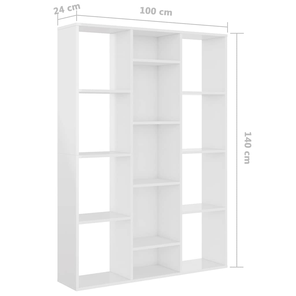 Διαχωριστικό/Βιβλιοθήκη Γυαλ. Λευκό 100x24x140 εκ. Επεξ. Ξύλο