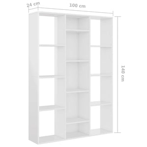 Διαχωριστικό/Βιβλιοθήκη Γυαλ. Λευκό 100x24x140 εκ. Επεξ. Ξύλο