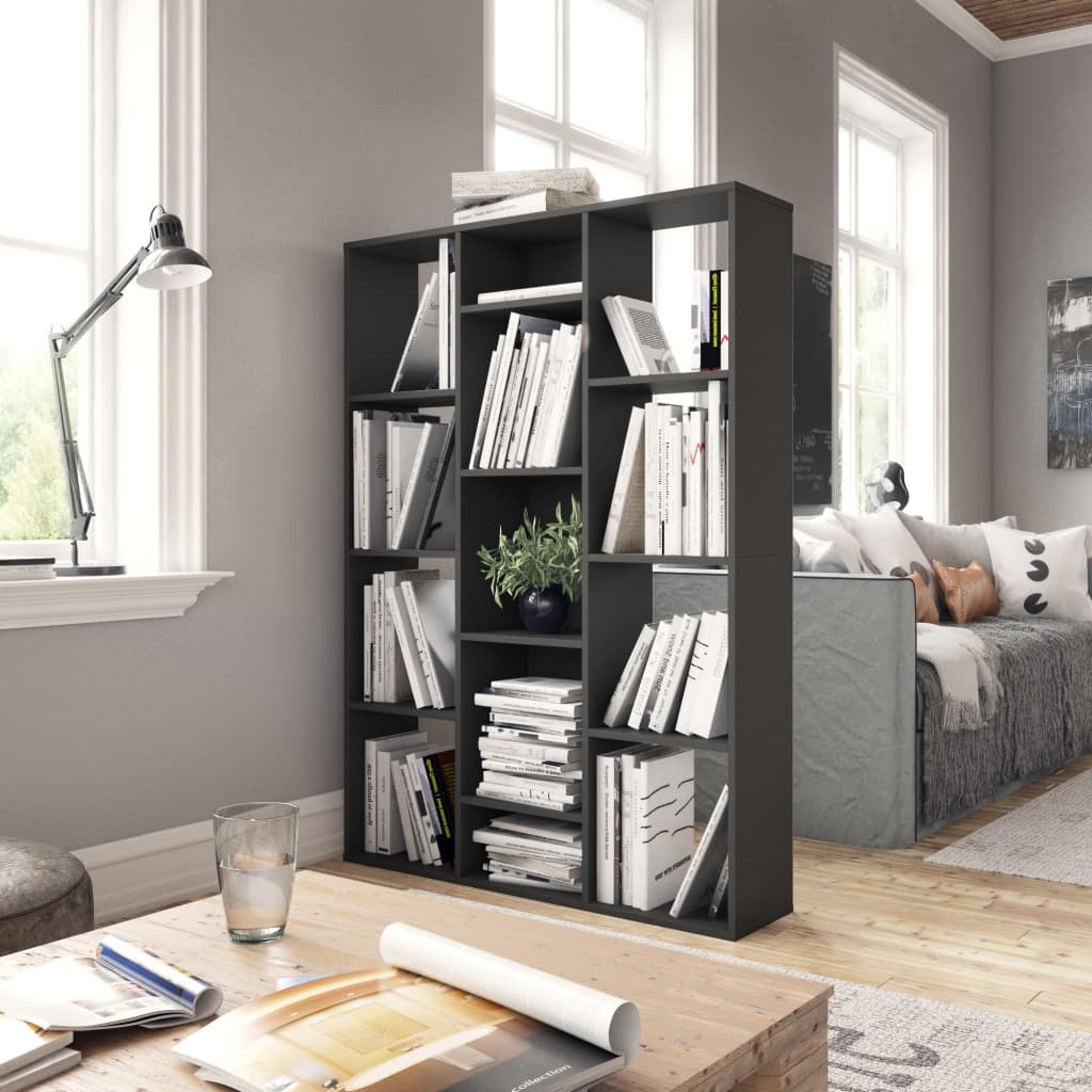 Διαχωριστικό/Βιβλιοθήκη Γυαλ. Γκρι 100x24x140 εκ. Μοριοσανίδα - Pakobazaar