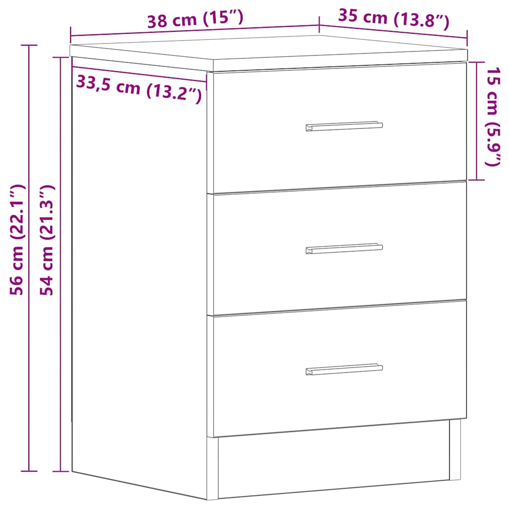 Κομοδίνα 2 τεμ. Μαύρα 38 x 35 x 56 εκ. από Επεξ. Ξύλο