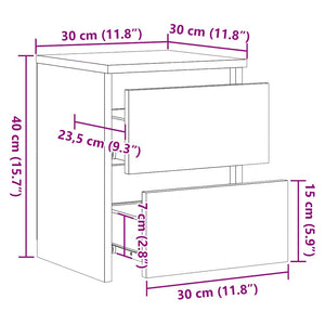 Κομοδίνα 2 τεμ. Μαύρα 30 x 30 x 40 εκ. από Επεξ. Ξύλο - Pakobazaar