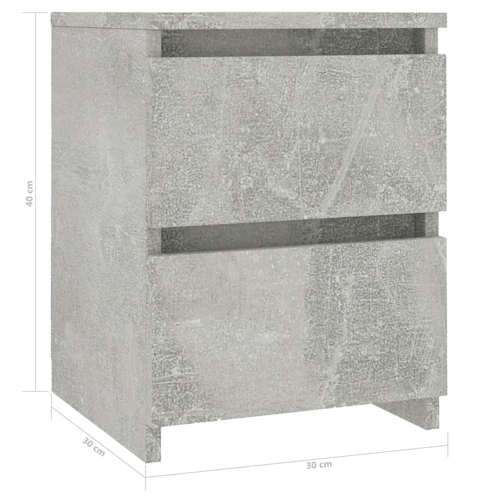 Κομοδίνα 2 τεμ. Γκρι Σκυροδέματος 30x30x40 εκ. από Επεξ. Ξύλο