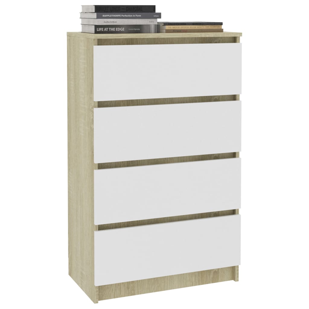 Συρταριέρα Λευκή/Sonoma Δρυς 60x35x98,5 εκ. Επεξεργασμένο Ξύλο