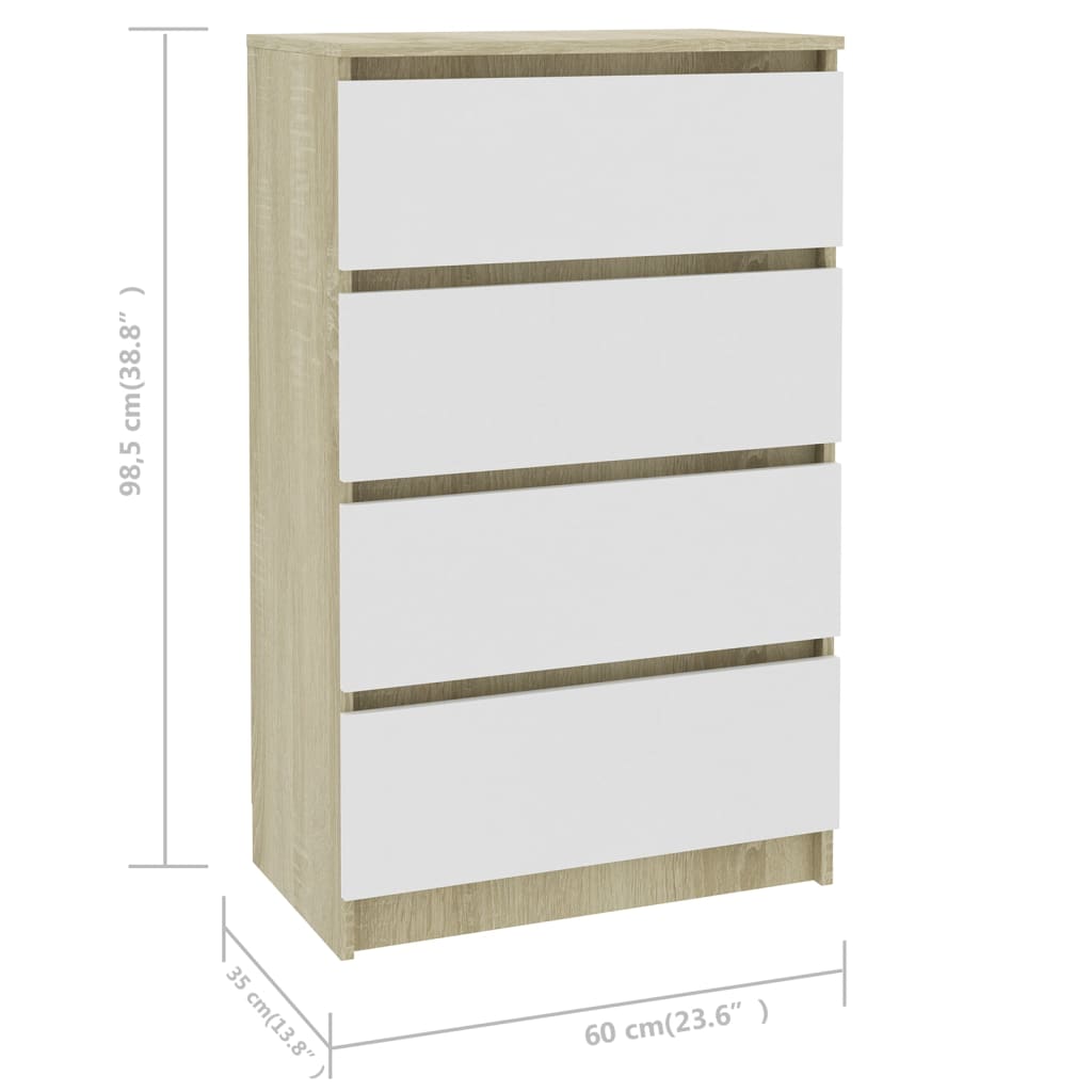 Συρταριέρα Λευκή/Sonoma Δρυς 60x35x98,5 εκ. Επεξεργασμένο Ξύλο