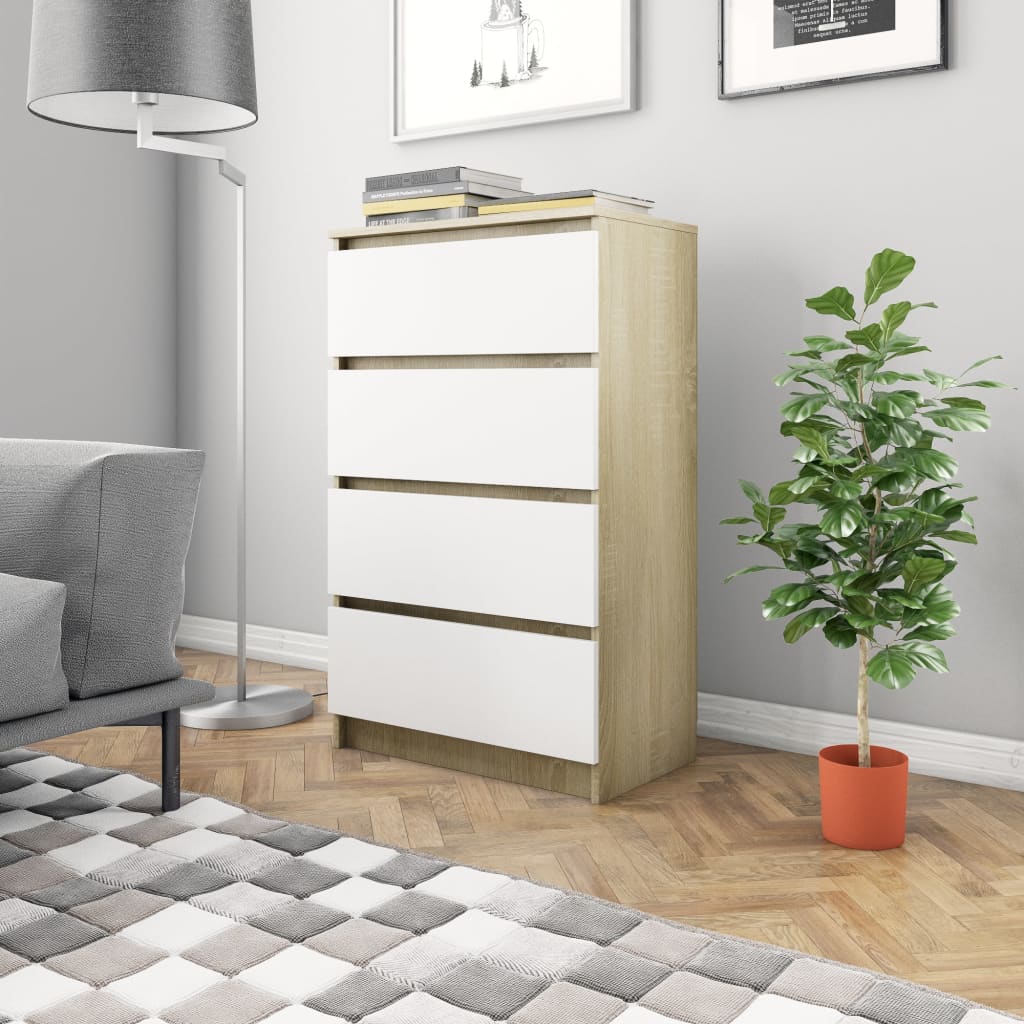 Συρταριέρα Λευκή/Sonoma Δρυς 60x35x98,5 εκ. Επεξεργασμένο Ξύλο