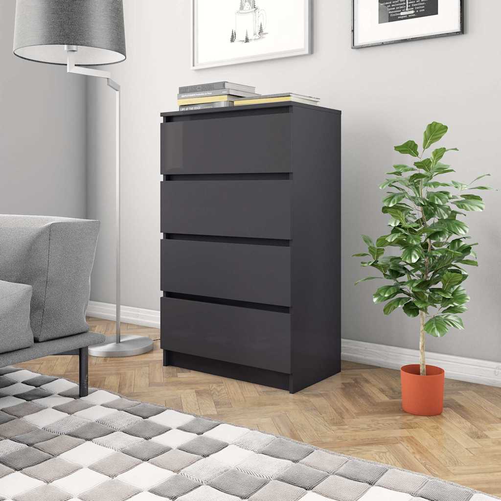Συρταριέρα Γυαλιστερό Γκρι 60x35x98,5 εκ. Επεξεργασμένο Ξύλο - Pakobazaar