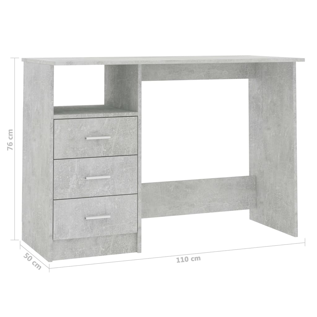 Γραφείο με Συρτάρια Γκρι Σκυροδέματος 110x50x76 εκ. Μοριοσανίδα