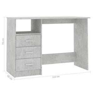 Γραφείο με Συρτάρια Γκρι Σκυροδέματος 110x50x76 εκ. Μοριοσανίδα