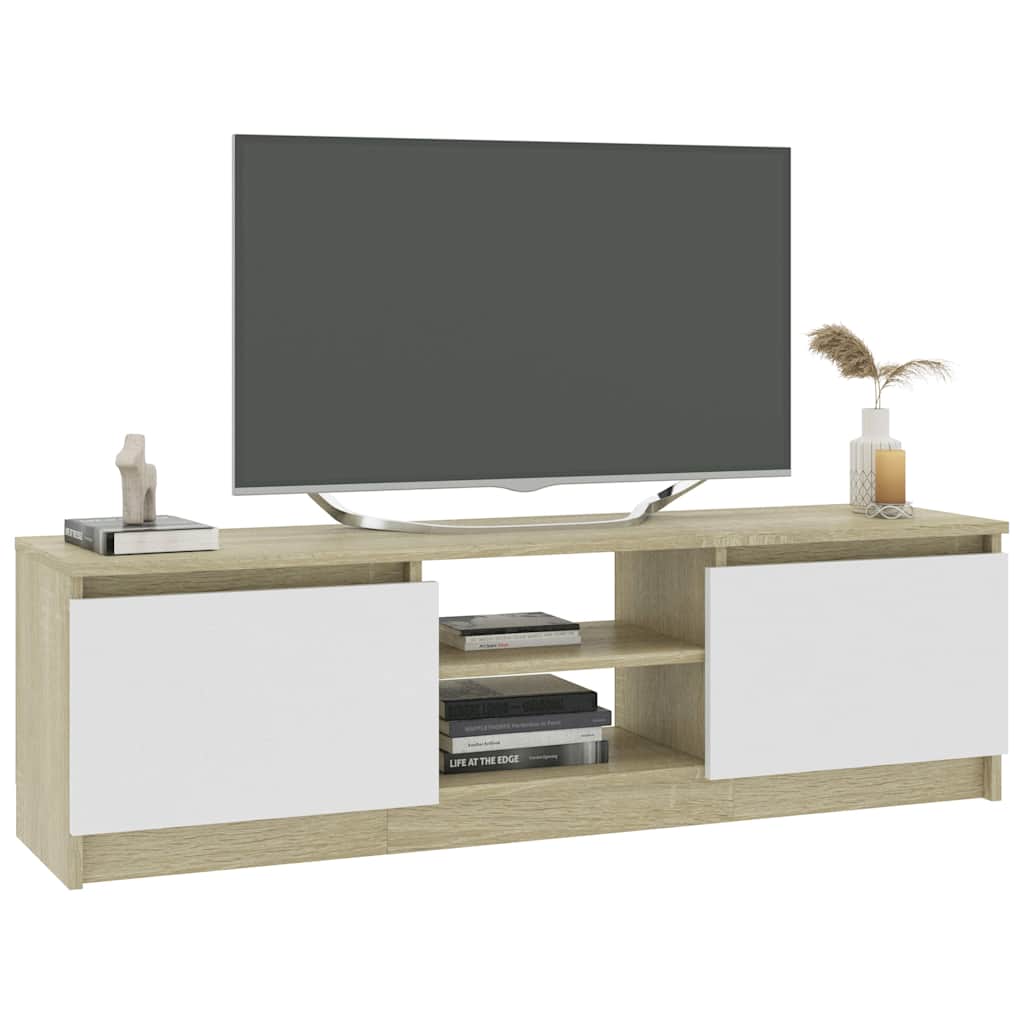 Έπιπλο Τηλεόρασης Λευκό/Sonoma Δρυς 120x30x35,5 εκ. Επεξ. Ξύλο
