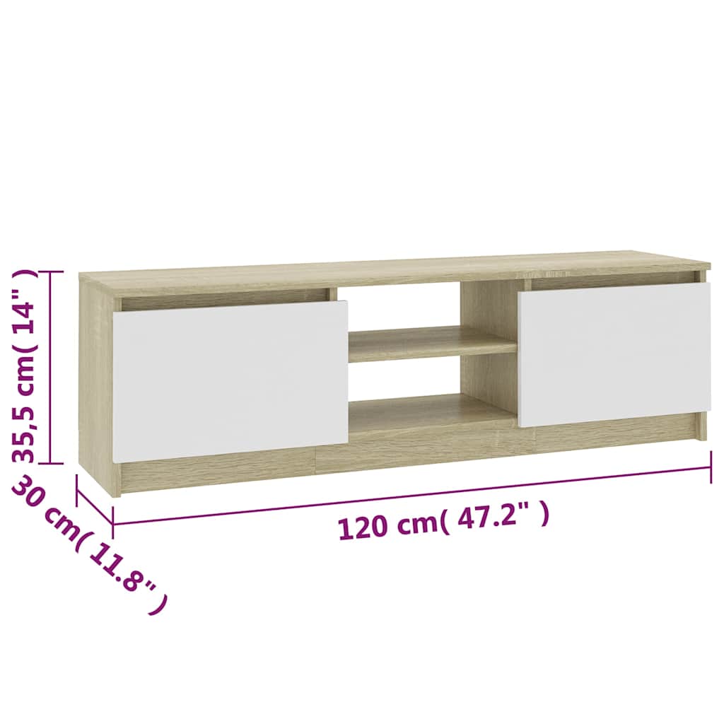 Έπιπλο Τηλεόρασης Λευκό/Sonoma Δρυς 120x30x35,5 εκ. Επεξ. Ξύλο