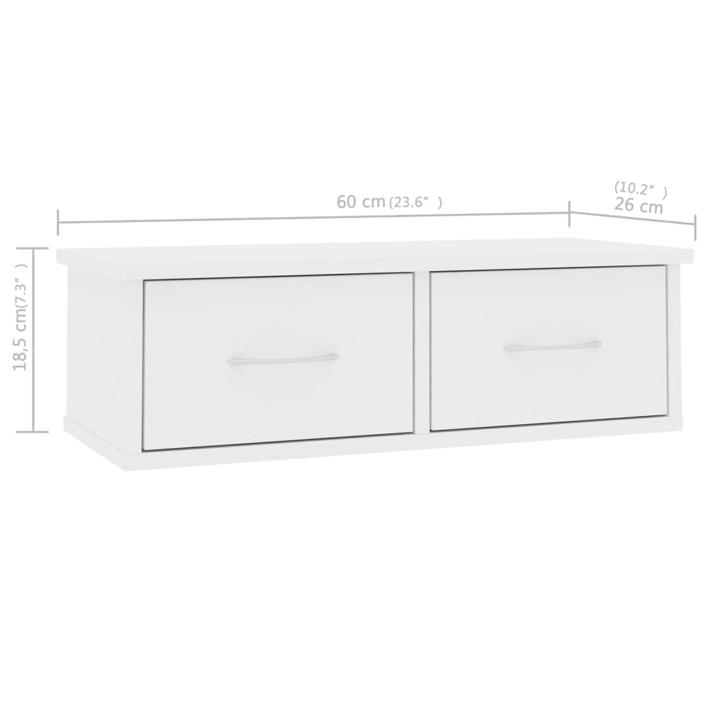 Ράφι Τοίχου με Συρτάρια Λευκό 60 x 26 x 18,5 εκ. από Επεξ. Ξύλο