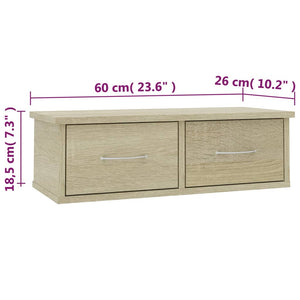 Ράφι Τοίχου με Συρτάρια Sonoma Δρυς 60x26x18,5 εκ. Επεξ. Ξύλο