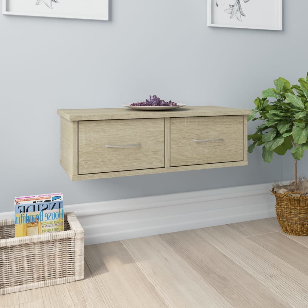 Ράφι Τοίχου με Συρτάρια Sonoma Δρυς 60x26x18,5 εκ. Επεξ. Ξύλο