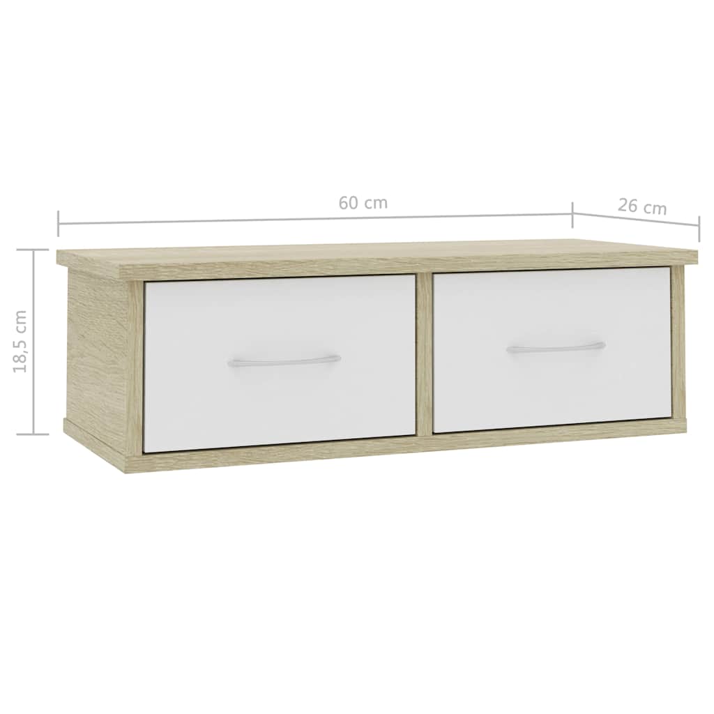 Ράφι Τοίχου με Συρτάρια Λευκό/Sonoma 60x26x18,5 εκ. Επεξ. Ξύλο