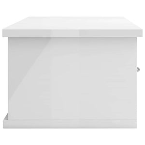 Ράφι Τοίχου με Συρτάρια Γυαλ. Λευκό 60x26x18,5 εκ. Επεξ. Ξύλο