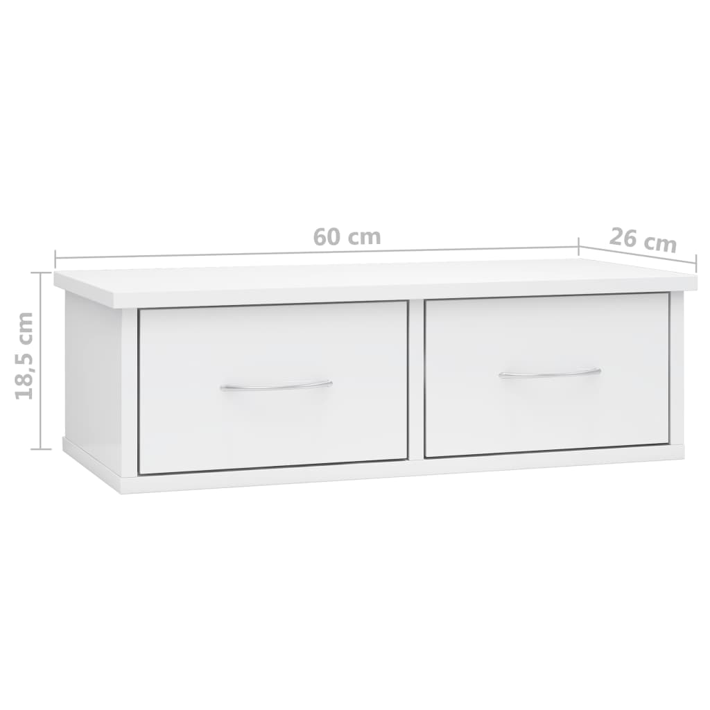 Ράφι Τοίχου με Συρτάρια Γυαλ. Λευκό 60x26x18,5 εκ. Επεξ. Ξύλο