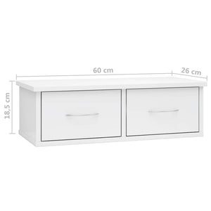 Ράφι Τοίχου με Συρτάρια Γυαλ. Λευκό 60x26x18,5 εκ. Επεξ. Ξύλο
