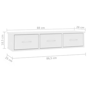 Ράφι Τοίχου με Συρτάρια Λευκό 88 x 26 x 18,5 εκ. από Επεξ. Ξύλο