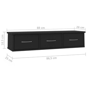 Ράφι Τοίχου με Συρτάρια Μαύρο 88 x 26 x 18,5 εκ. από Επεξ. Ξύλο