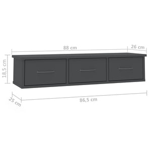 Ράφι Τοίχου με Συρτάρια Γκρι 88 x 26 x 18,5 εκ. από Επεξ. Ξύλο