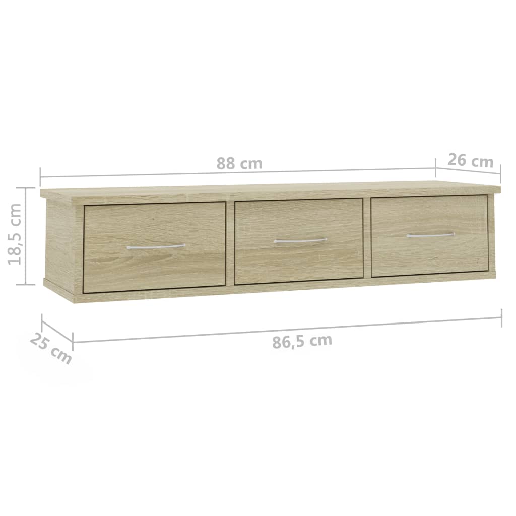 Ράφι Τοίχου με Συρτάρια Sonoma Δρυς 88x26x18,5 εκ. Επεξ. Ξύλο