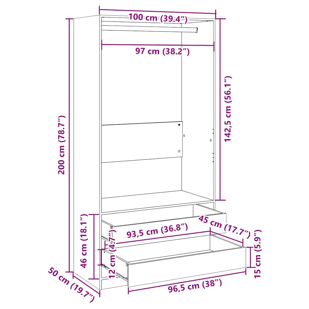 Ντουλάπα Λευκή 100 x 50 x 200 εκ. από Επεξ. Ξύλο