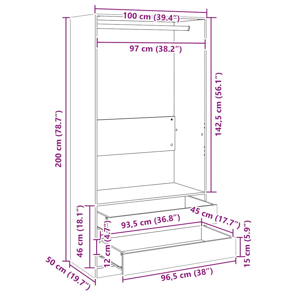Ντουλάπα Λευκή 100 x 50 x 200 εκ. από Επεξ. Ξύλο