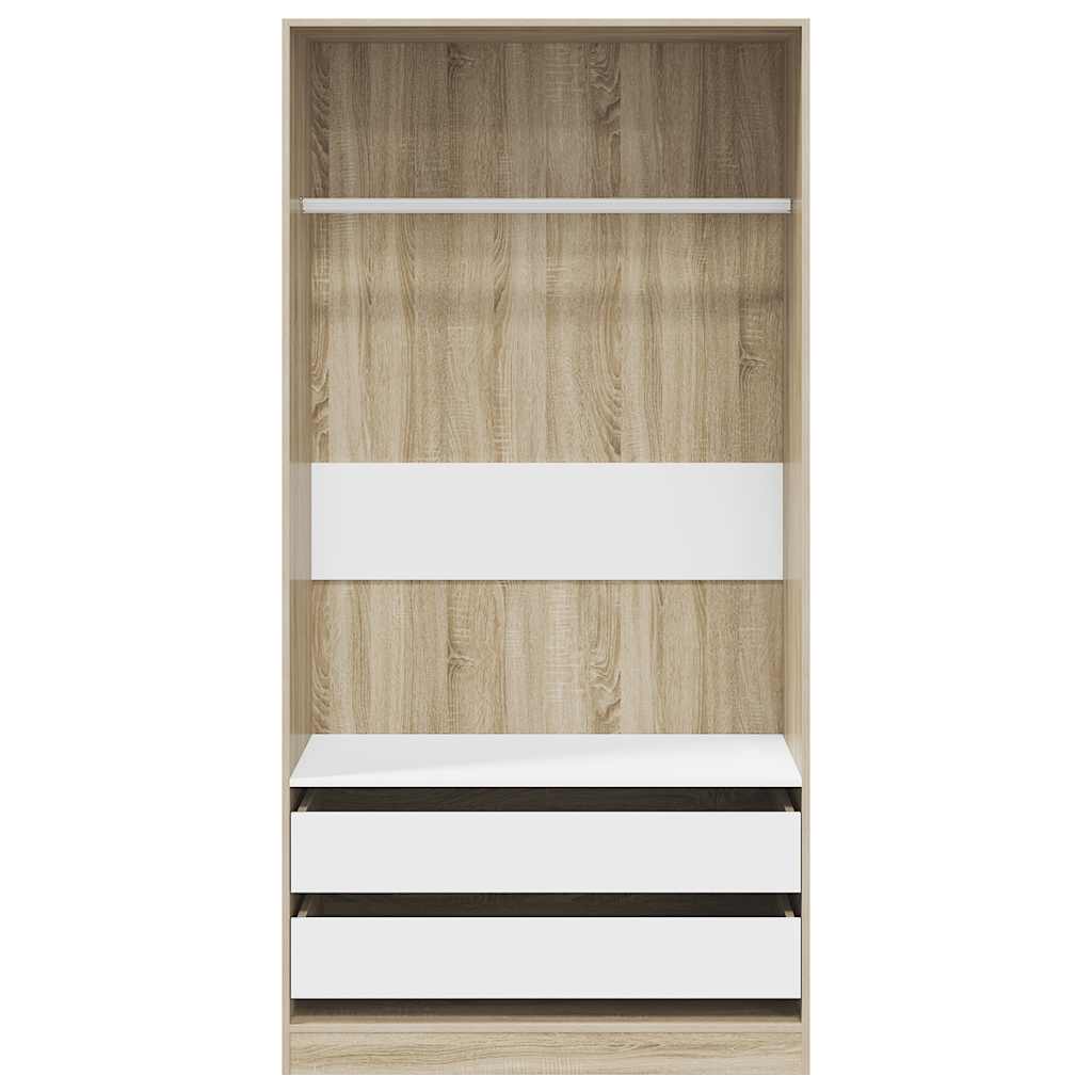Ντουλάπα Λευκή / Sonoma Δρυς 100 x 50 x 200 εκ. από Μοριοσανίδα - Pakobazaar