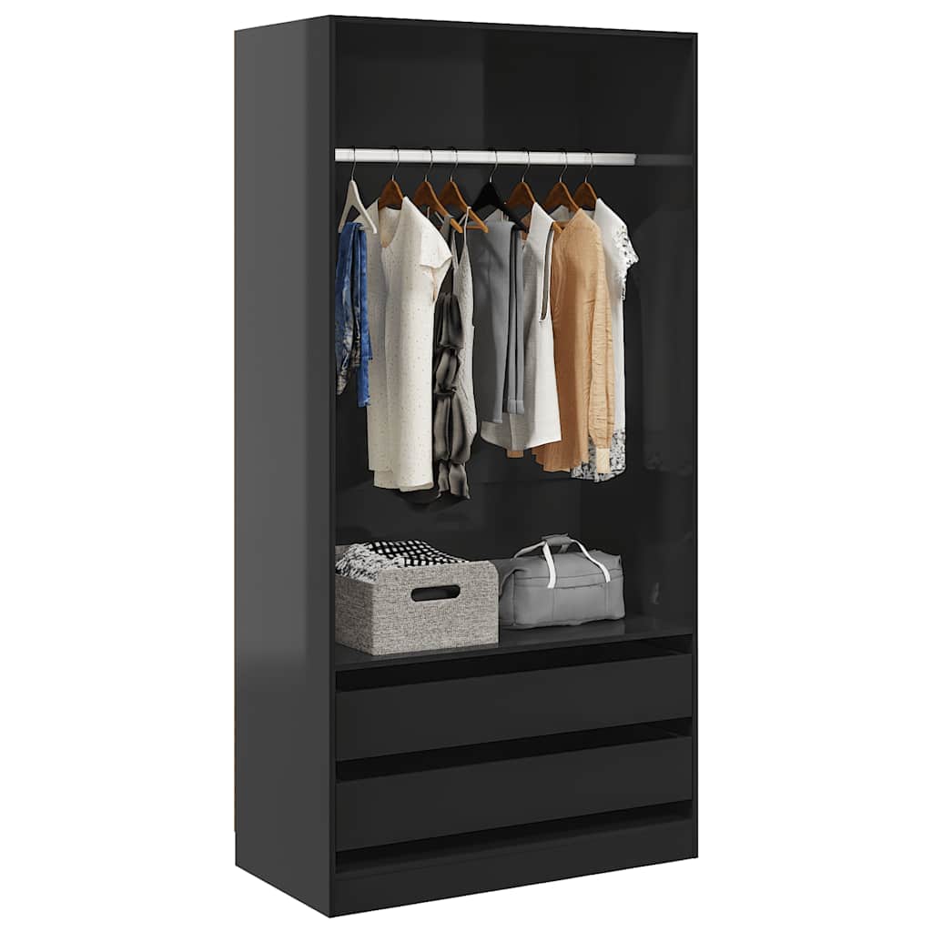 800611  Wardrobe High Gloss Grey 100x50x200 cm Chipboard - Pakobazaar
