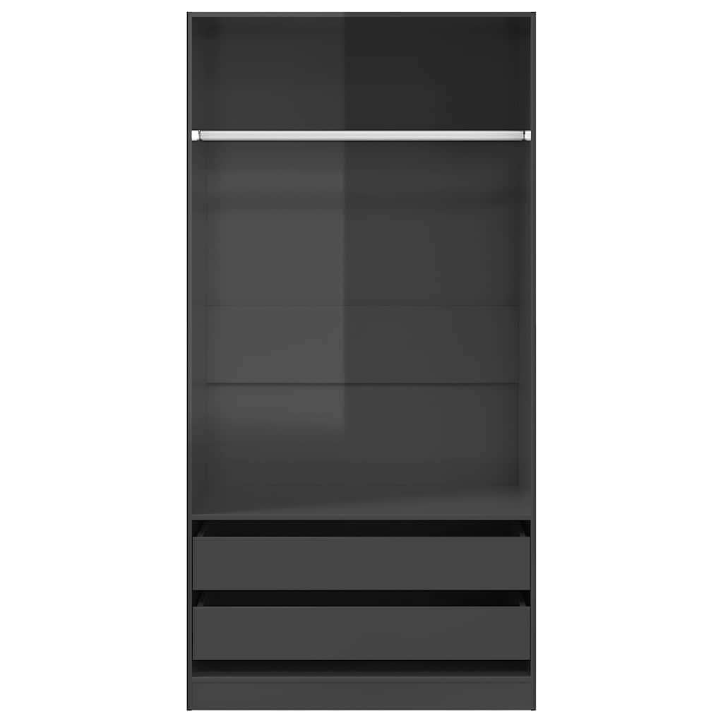 800611  Wardrobe High Gloss Grey 100x50x200 cm Chipboard - Pakobazaar