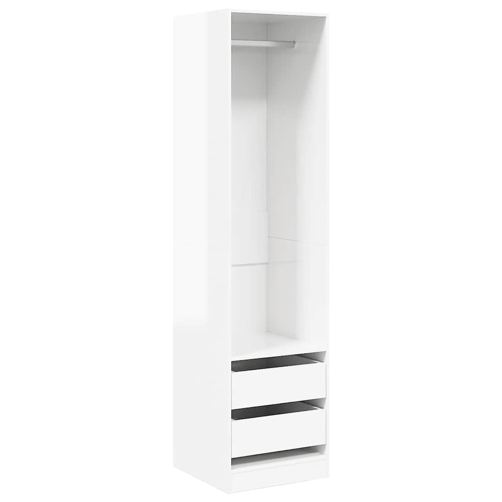 Ντουλάπα με Συρτάρια Γυαλιστερό Λευκό 50x50x200 εκ. Επεξ. Ξύλο