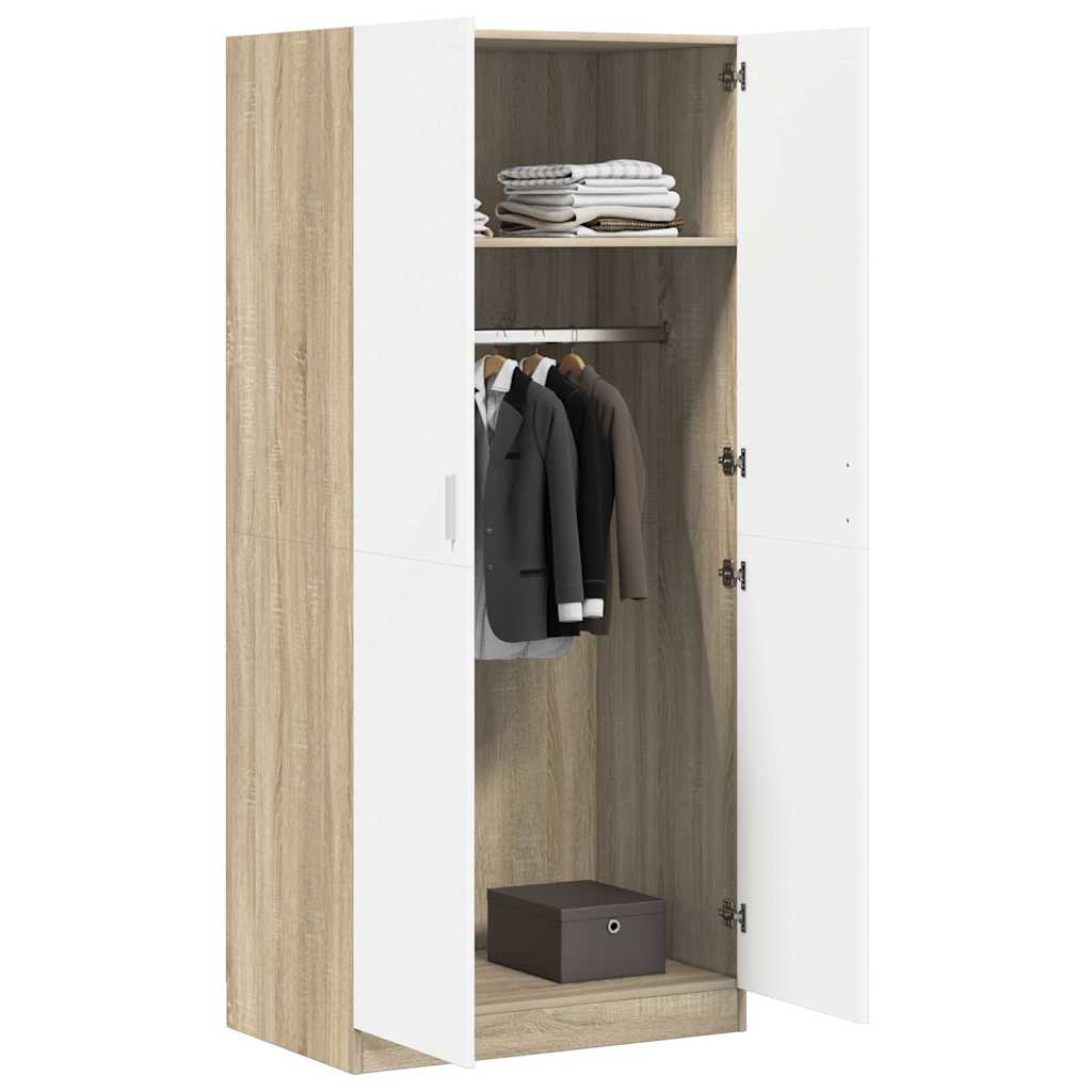 Ντουλάπα Λευκή / Sonoma Δρυς 80 x 52 x 180 εκ. από Μοριοσανίδα - Pakobazaar