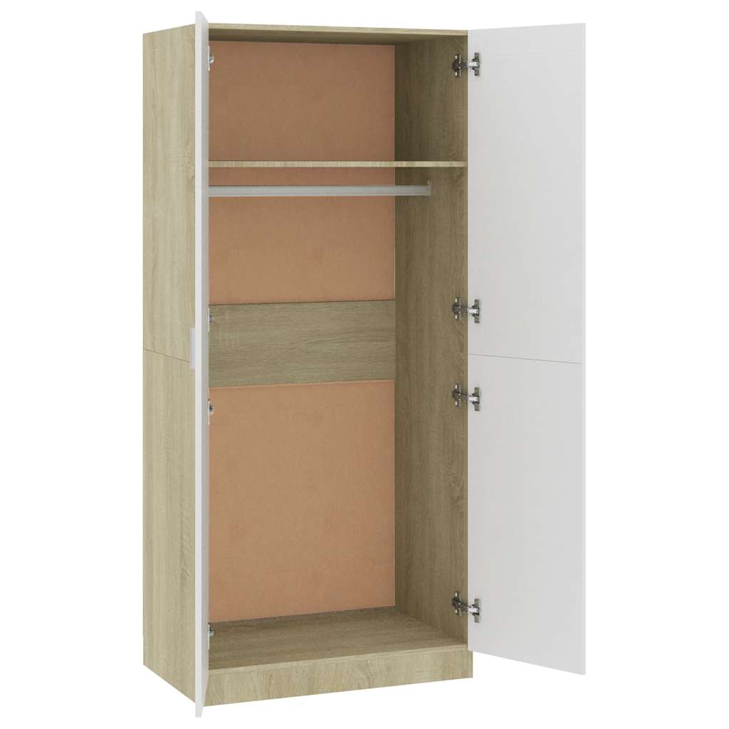Ντουλάπα Λευκή / Sonoma Δρυς 80 x 52 x 180 εκ. από Μοριοσανίδα - Pakobazaar
