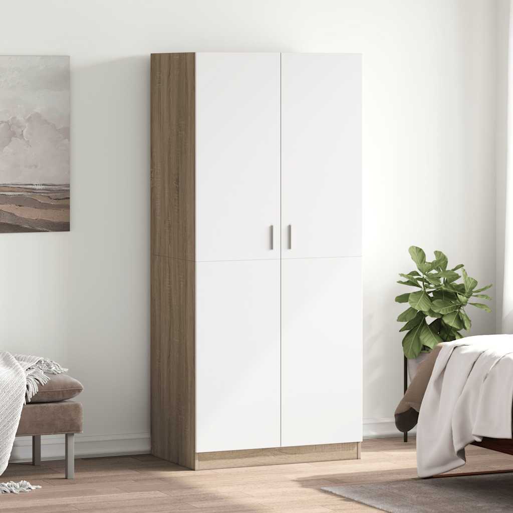 Ντουλάπα Λευκή / Sonoma Δρυς 80 x 52 x 180 εκ. από Μοριοσανίδα - Pakobazaar