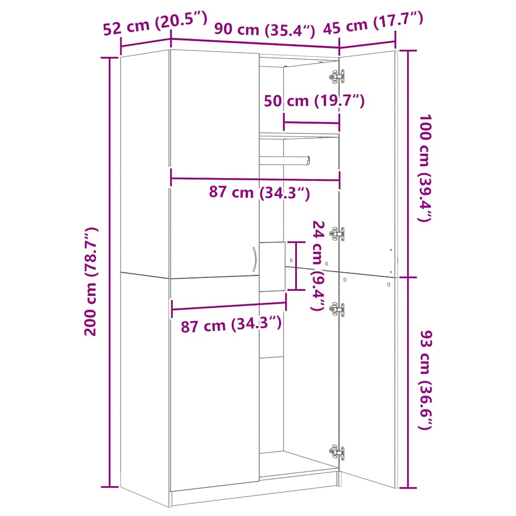 Ντουλάπα Χρώμα Sonoma Δρυς 90 x 52 x 200 εκ. από Επεξ. Ξύλο - Pakobazaar