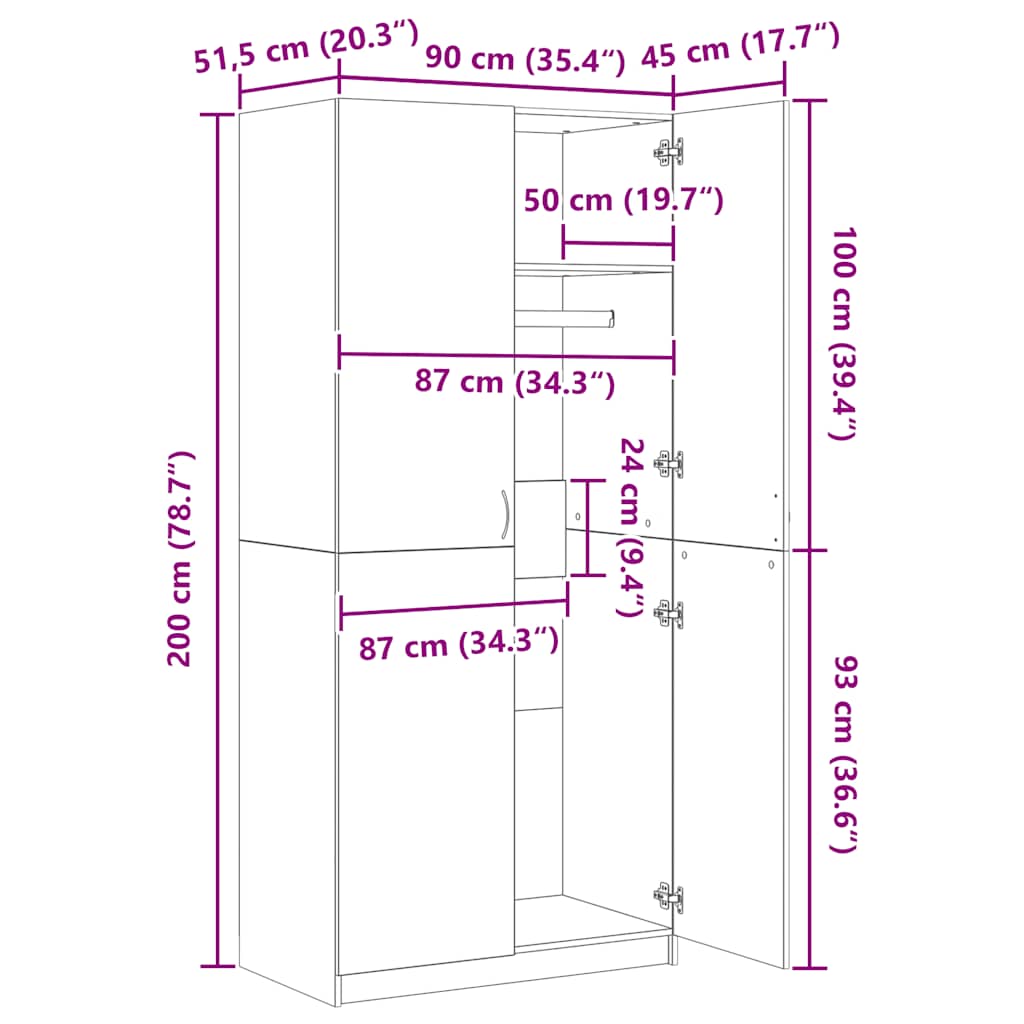 Ντουλάπα Γκρι του Σκυροδέματος 90 x 52 x 200 εκ. Επεξ. Ξύλο