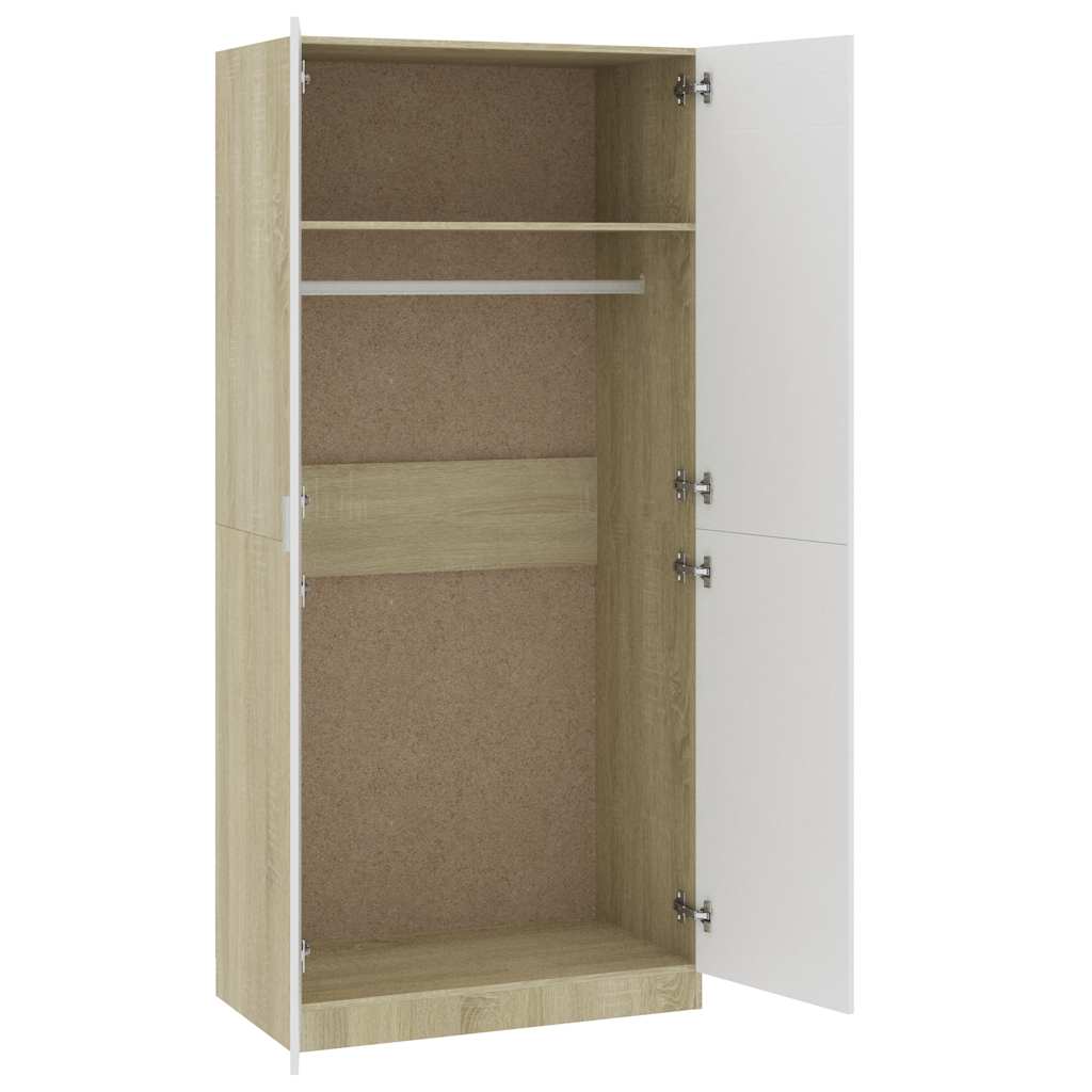 Ντουλάπα Λευκή / Sonoma Δρυς 90 x 52 x 200 εκ. από Επεξ. Ξύλο - Pakobazaar