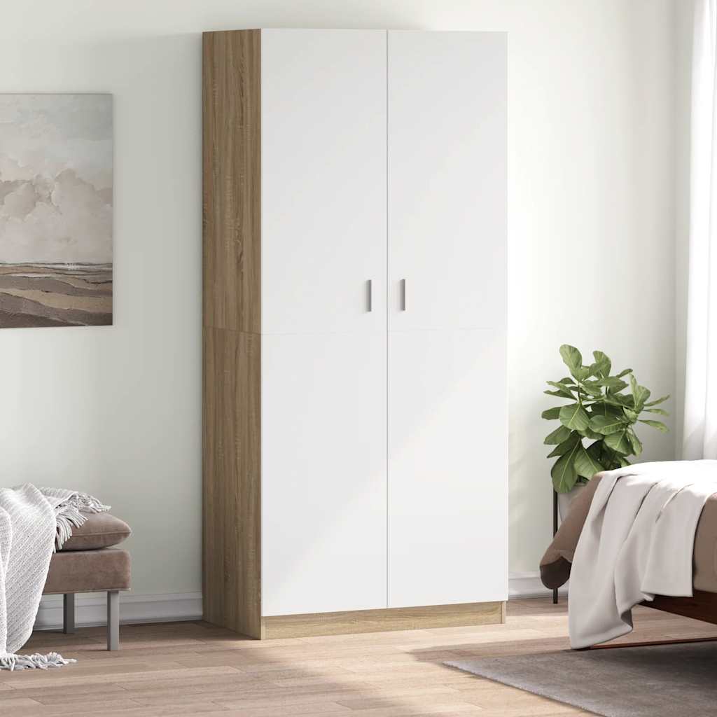 Ντουλάπα Λευκή / Sonoma Δρυς 90 x 52 x 200 εκ. από Επεξ. Ξύλο - Pakobazaar