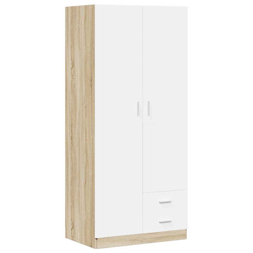 Ντουλάπα Λευκή / Sonoma Δρυς 80 x 52 x 180 εκ. από Μοριοσανίδα - Pakobazaar