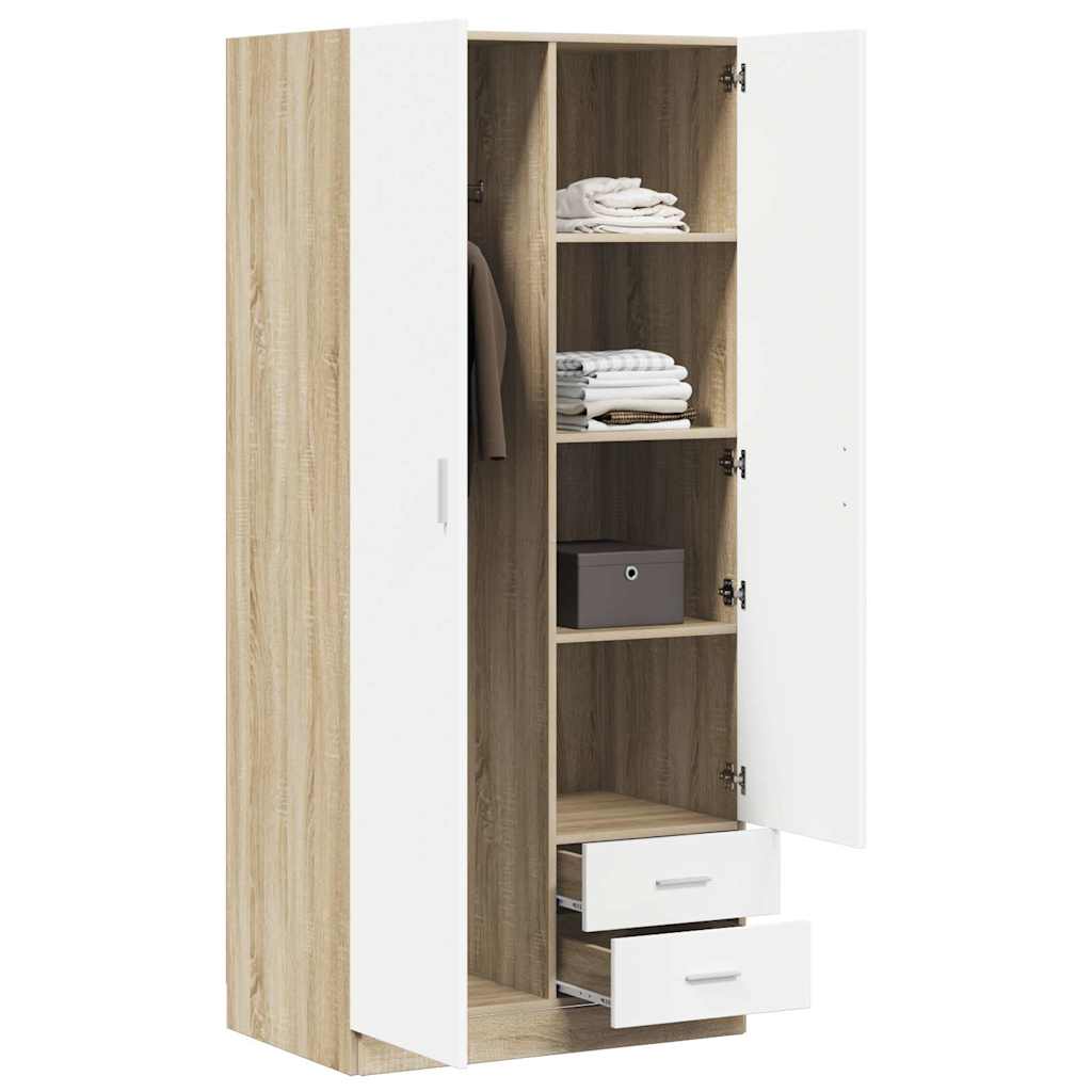 Ντουλάπα Λευκή / Sonoma Δρυς 80 x 52 x 180 εκ. από Μοριοσανίδα - Pakobazaar