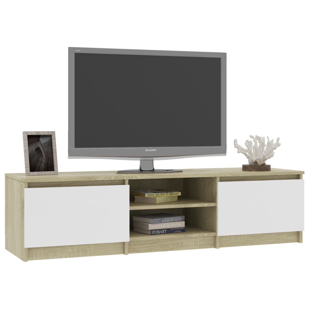 Έπιπλο Τηλεόρασης Λευκό/Sonoma Δρυς 140x40x35,5 εκ. Επεξ. Ξύλο