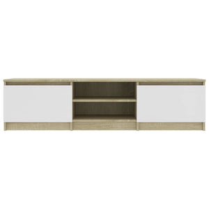 Έπιπλο Τηλεόρασης Λευκό/Sonoma Δρυς 140x40x35,5 εκ. Επεξ. Ξύλο
